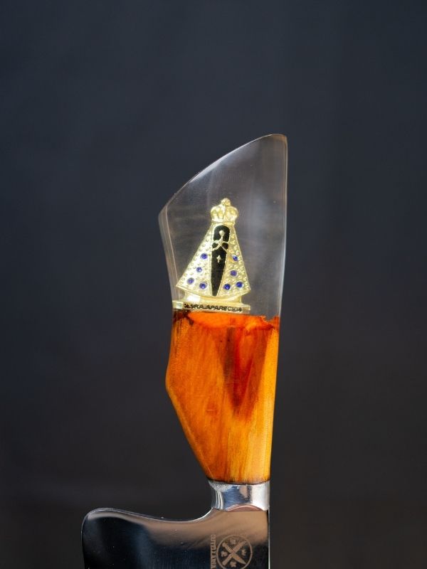 Faca Picanheira Nossa Senhora - Cabo Madeira e Transparente c/Miniatura