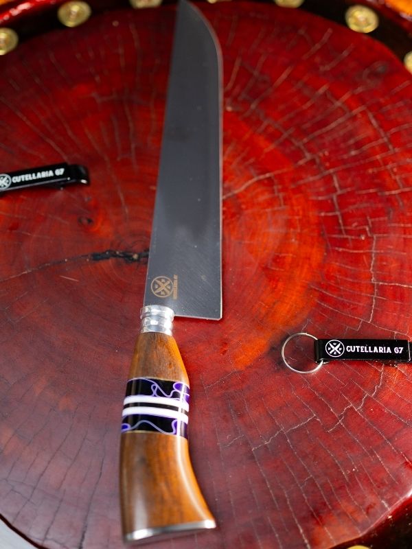 Faca Picanheira Slim 10 Polegadas - Cabo Madeira e Roxo c/Listra Branca
