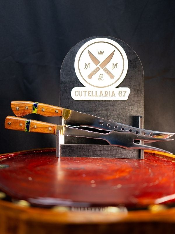 Kit Churrasco Cabo Resinado - Cabo Personalizado Madeira
