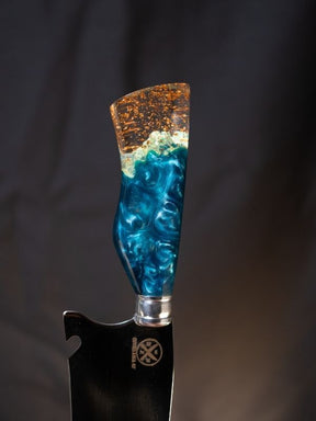 Faca Picanheira Brilha no Escuro - Cabo Transparente c/Dourado e Azul Celeste