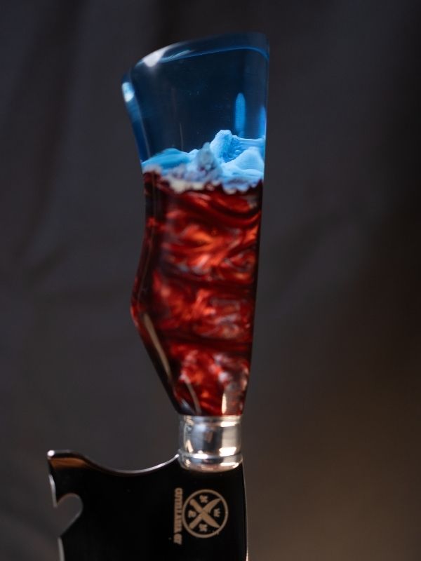 Faca Picanheira Brilha no Escuro - Cabo Transparente Azul e Vermelho Aquarela