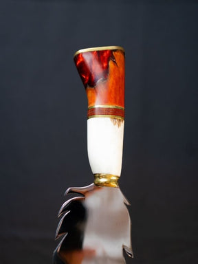 Faca Picanheira Full Tang - Folha Cabo Osso Branco, Vermelho e Madeira