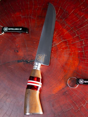 Faca Picanheira Slim 7 Polegadas - Cabo Madeira, Vermelho c/Listras Brancas