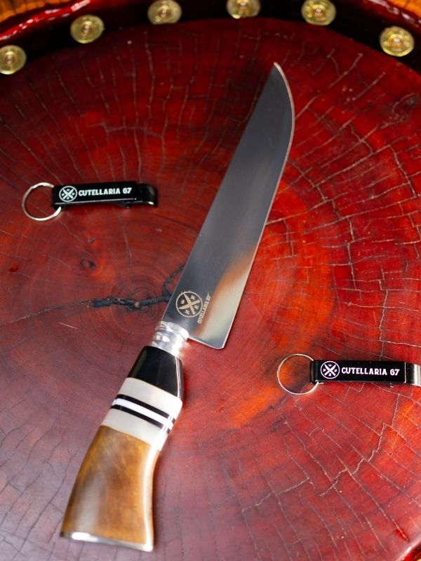 Faca Picanheira Slim 8 Polegadas - Cabo Madeira, Preto e Branco