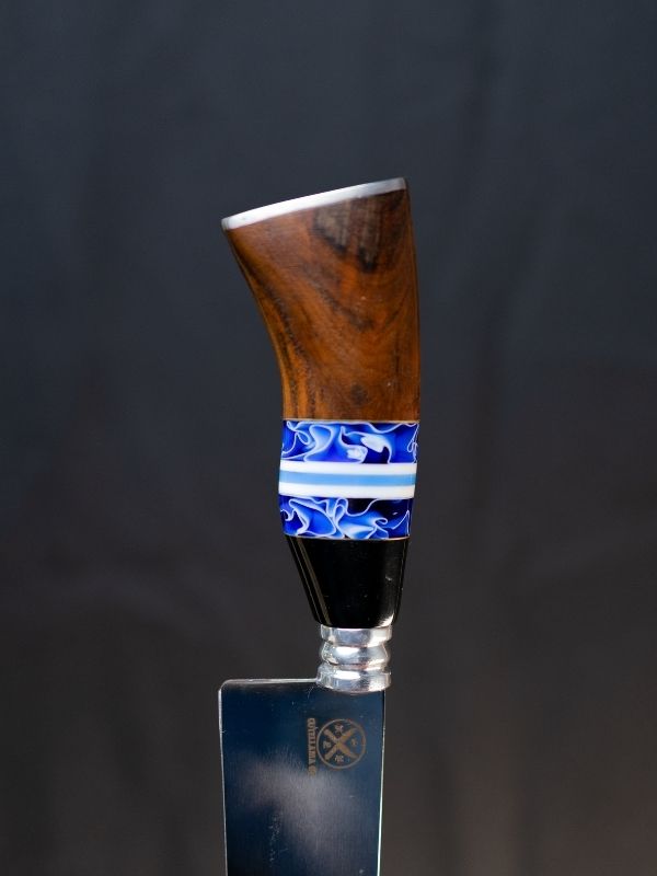 Faca Picanheira Slim 8 Polegadas - Cabo Madeira, Preto e Azul c/Listras cor Branco
