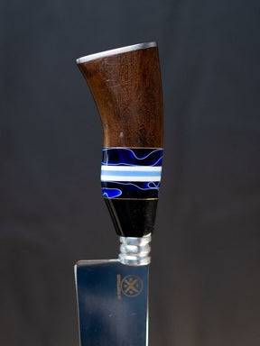 Faca Picanheira Slim 9 Polegadas - Cabo Madeira, Preto e Azul c/Listras Branco