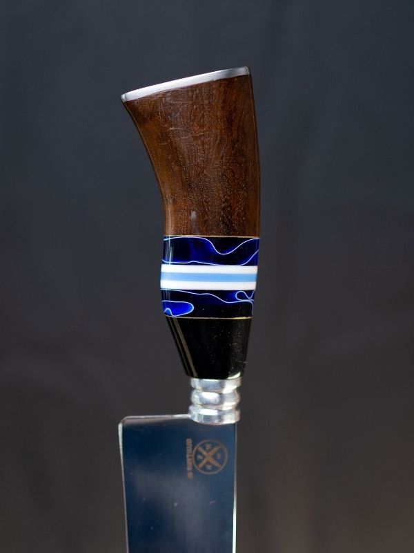 Faca Picanheira Slim 9 Polegadas - Cabo Madeira, Preto e Azul c/Listras Branco