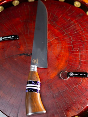 Faca Picanheira Slim 10 Polegadas - Cabo Madeira e Roxo c/Listra Branca