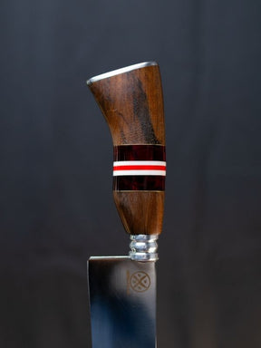 Faca Picanheira Slim 10 Polegadas - Cabo Madeira, Vermelho c/Listras Brancas