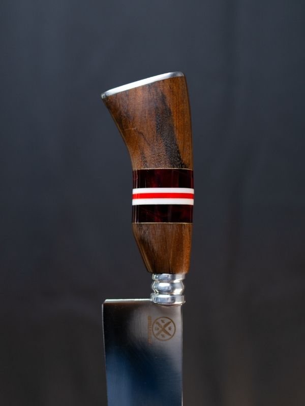 Faca Picanheira Slim 10 Polegadas - Cabo Madeira, Vermelho c/Listras Brancas
