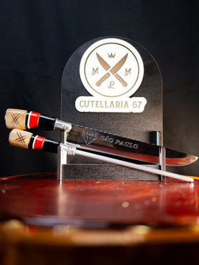 Kit Churrasco Cabo Resinado - Cabo Personalizado Madeira, Preto e Vermelho