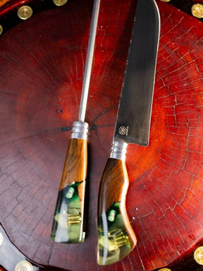 Kit Churrasco Cabo Resinado - Cabo Madeira e Personalização Heineken