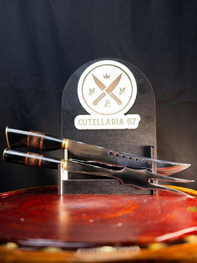 Kit Churrasco Cabo Resinado - Cabo Personalizado Preto c/Listras Laranja